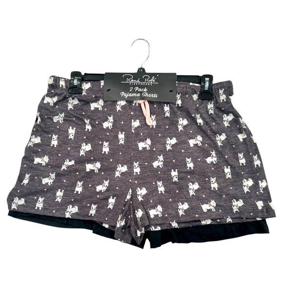 RENE ROFE Sleepwear Pajama Shorts 2 Pack Soft Hearts Dogs Pets Animal NWT 1X - Picture 1 of 7